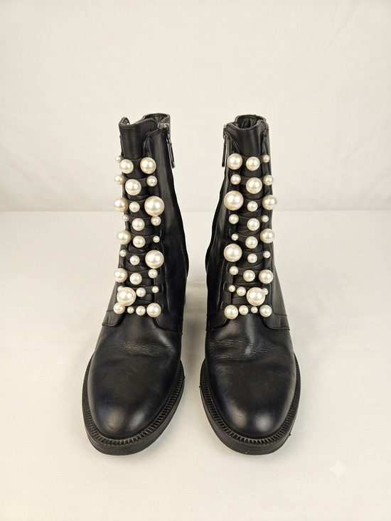 Zara Shoes - Zara Black Leather Ankle Boots with Pearl Embellishments
